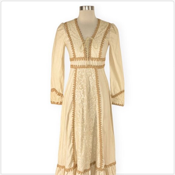 Gunne Sax Jessica Vintage 70s Ivory Natural Poplin Cotton Prairie Maxi Dress 7 - Picture 3 of 7